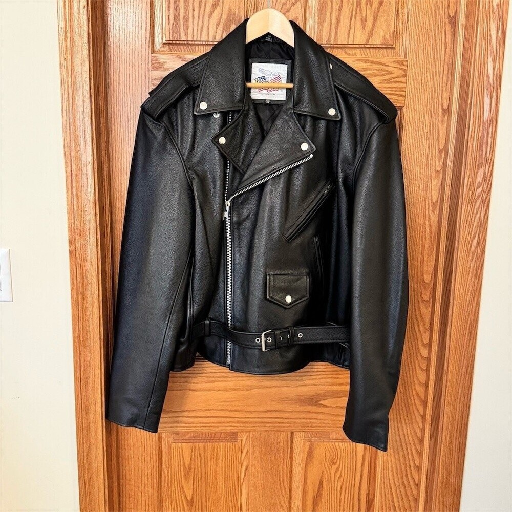 Excelled Motorcycle Jacket Mens Size 48 Black Belted Asym Zip Big & Tall
